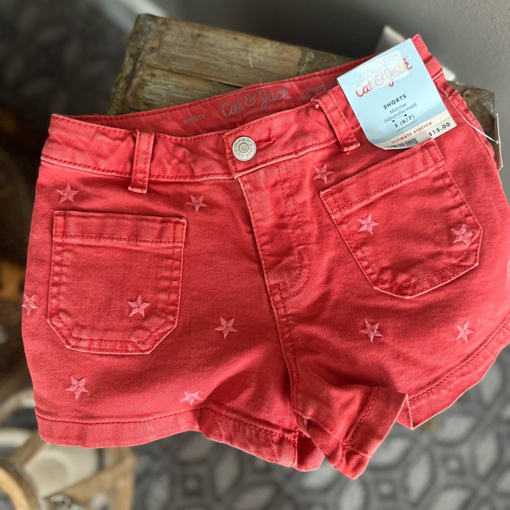 Cat & Jack Red Star-Patterned Jean Shorts